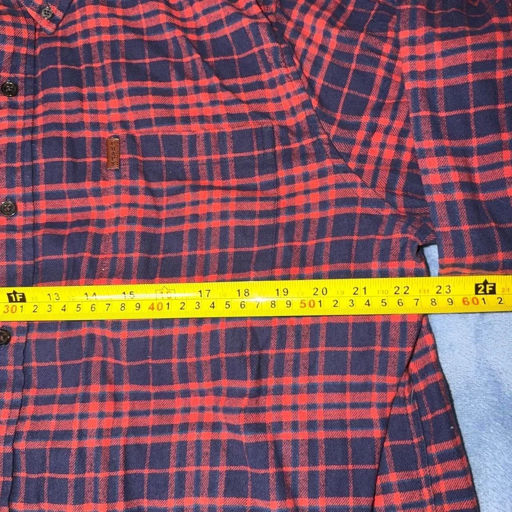 Chaps red and dark blue plaid button up shirt men